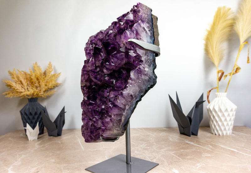 Large and Deep Purple Amethyst Cluster with Golden Goethite collective