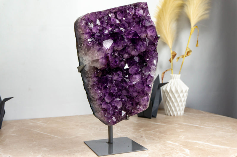 Large and Deep Purple Amethyst Cluster with Golden Goethite collective