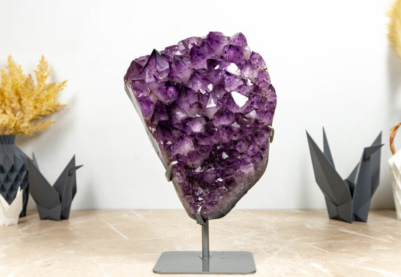 Deep Purple Amethyst Cluster with Large Amethyst Druzy and Golden Goethite collective