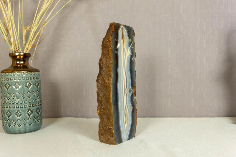 Natural Blue and White Banded Agate Geode from Brazil - E2D Crystals & Minerals