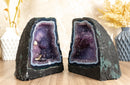 Pair of Small Banded Agate and Purple Galaxy Amethyst Cathedral Geodes collective