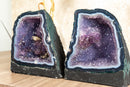 Pair of Small Banded Agate and Purple Galaxy Amethyst Cathedral Geodes collective
