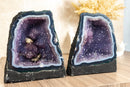 Pair of Small Banded Agate and Purple Galaxy Amethyst Cathedral Geodes collective