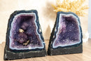 Pair of Small Banded Agate and Purple Galaxy Amethyst Cathedral Geodes collective