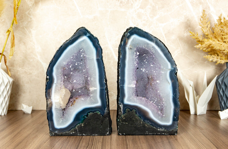Small Banded Agate Cathedral Cave with Amethyst Druzy collective