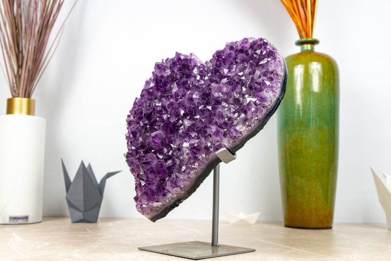 Large Deep Purple Amethyst Heart with Flower Rosette