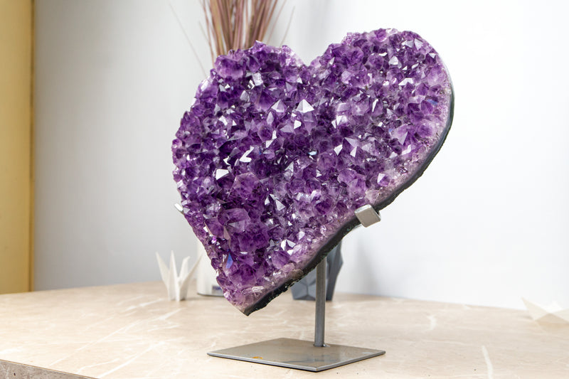 Large Deep Purple Amethyst Heart with Flower Rosette