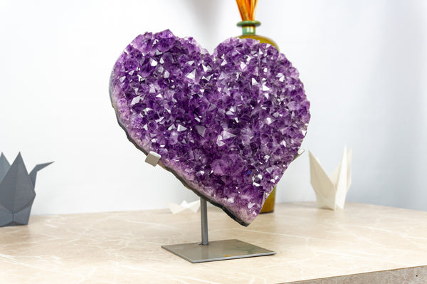 Large Deep Purple Amethyst Heart with Flower Rosette