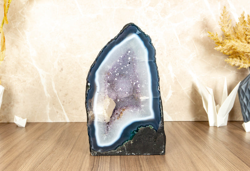 Small Banded Agate Cathedral Cave with Amethyst Druzy collective