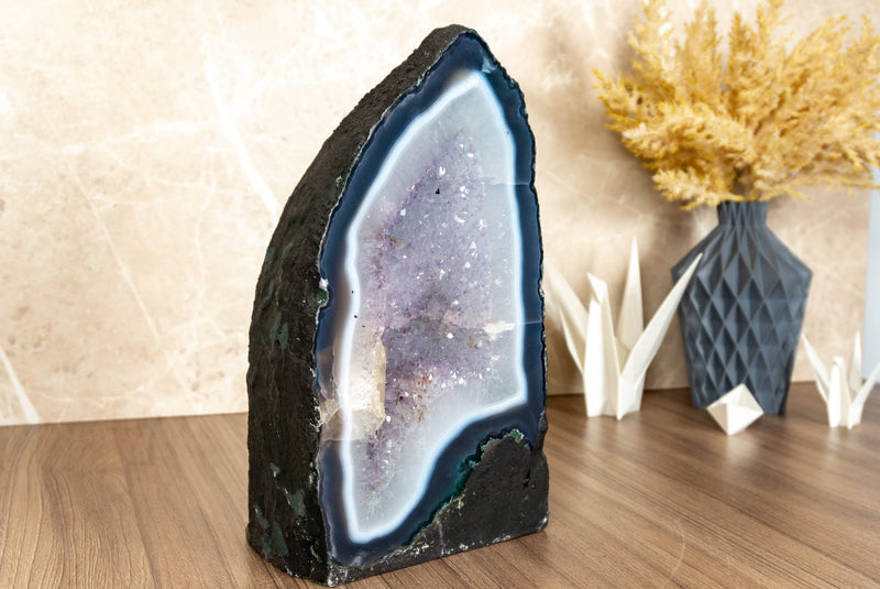Small Banded Agate Cathedral Cave with Amethyst Druzy collective