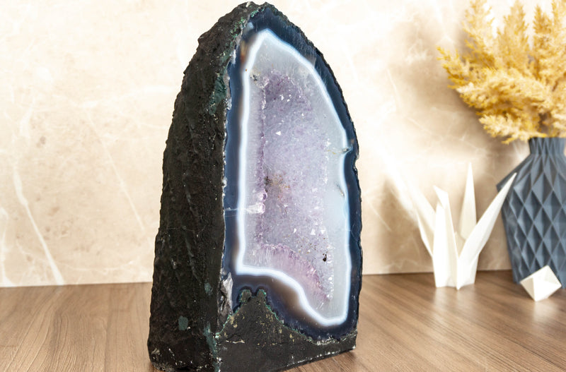 Book-Matching Pair of Small Banded Agate Cathedral Caves with Amethyst Druzy collective