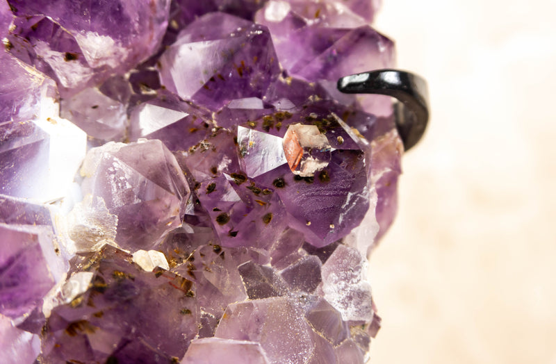 Rare Amethyst Cluster with Galaxy Druzy Sugar Coat, Calcite and Golden Goethite collective