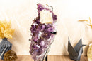 Rare Amethyst Cluster with Galaxy Druzy Sugar Coat, Calcite and Golden Goethite collective