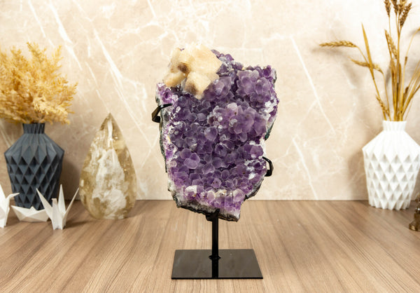 Rare Galaxy Amethyst Druzy Cluster with Calcite collective