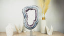 World-Class White and Blue Lace Agate Geode Slice with Deep Purple Amethyst Druzy