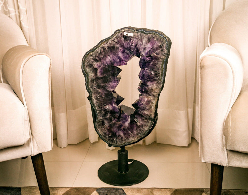 X Large Amethyst Geode Ring Slice on Rotating Display, Aaa Grade collective