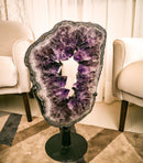X Large Amethyst Geode Ring Slice on Rotating Display, Aaa Grade collective