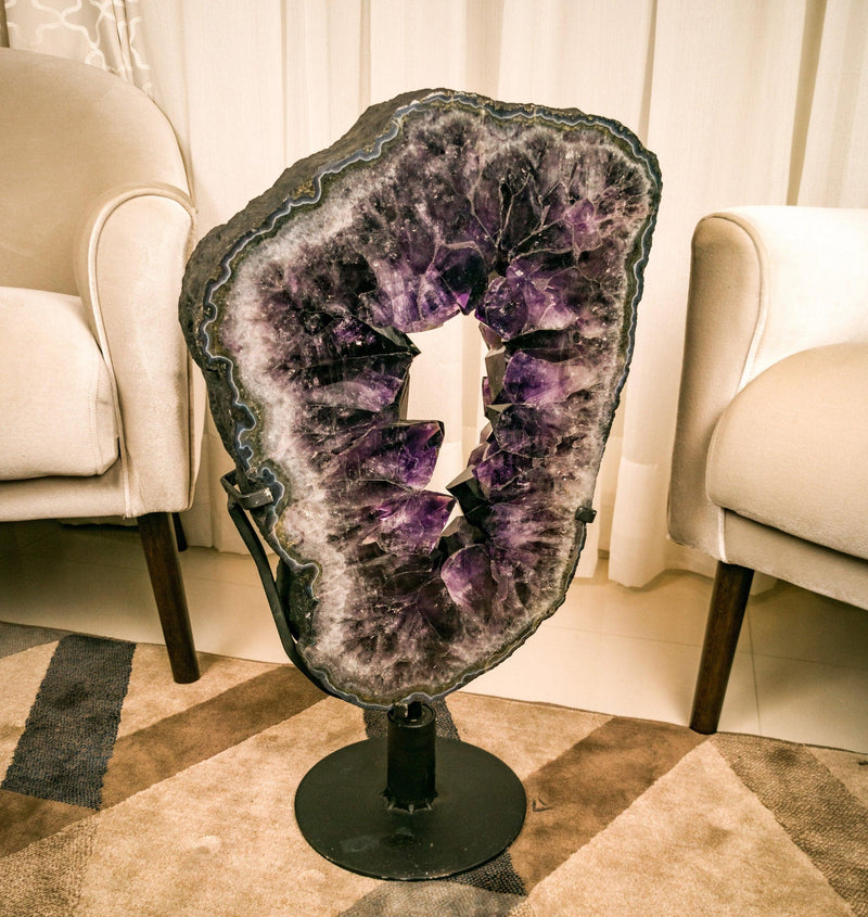 X Large Amethyst Geode Ring Slice on Rotating Display, Aaa Grade collective