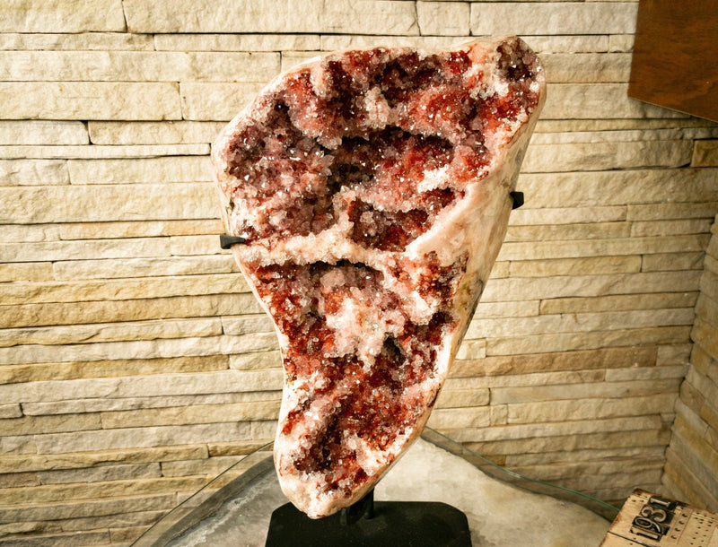 Aaa Pink Amethyst Geode with Red and Pink Amethyst Druzy, Rare collective