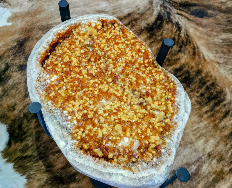 Citrine Geode Coffee Table, Deep Orange with Calcite Inclusions collective