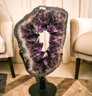 X Large Amethyst Geode Ring Slice on Rotating Display, Aaa Grade collective