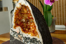 Citrine Crystal Geode with Stalactite Flowers and Moss Agate Inclusions collective