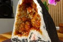 Citrine Crystal Geode with Stalactite Flowers and Moss Agate Inclusions collective
