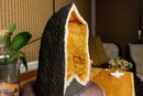 Citrine Crystal Geode with Deep Yellow Citrine Points and Calcite collective