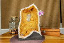 Citrine Crystal Geode with Deep Yellow Citrine Points and Calcite collective