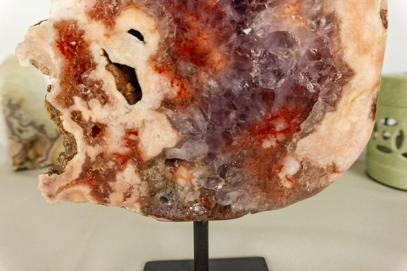 Rare Pink Amethyst Geode Slab with Red Pink and Purple Amethyst Druzy collective