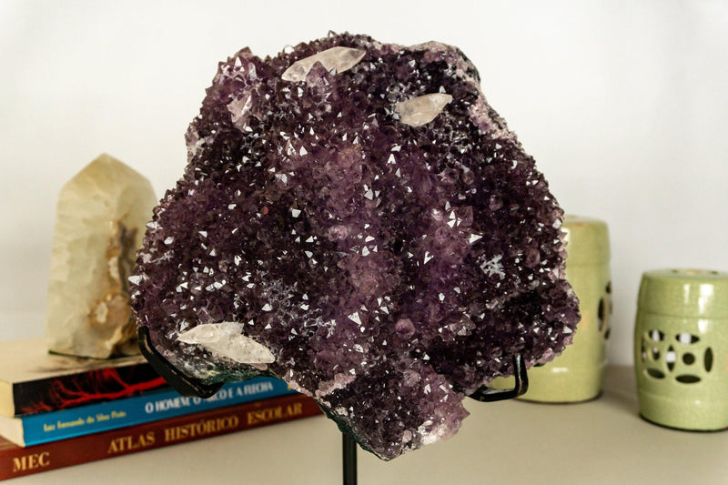 Amethyst Flower Cluster with Crystal Calcite, Large, High Quality collective
