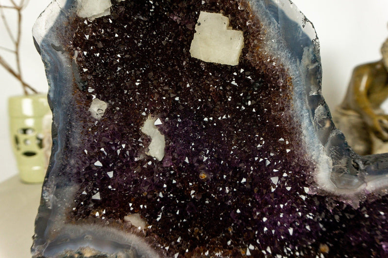 Pair of Golden Goethite Cacoxenite Amethyst Cathedral Geode, Collection Grade collective