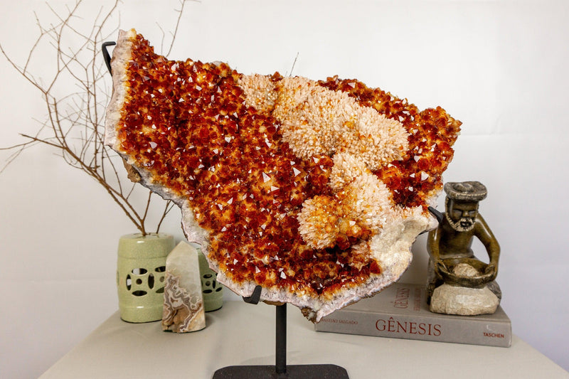 Citrine Crystal with Flower Rosette and Calcite. Deep Orange, Aaa World Class Quality collective