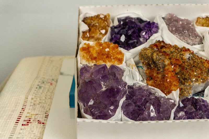 Amethyst, Citrine and Pink Amethyst Clusters Flat Box collective