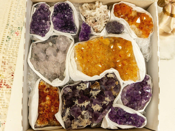 Amethyst, Citrine and Sugar Druzy Clusters Flat Box collective