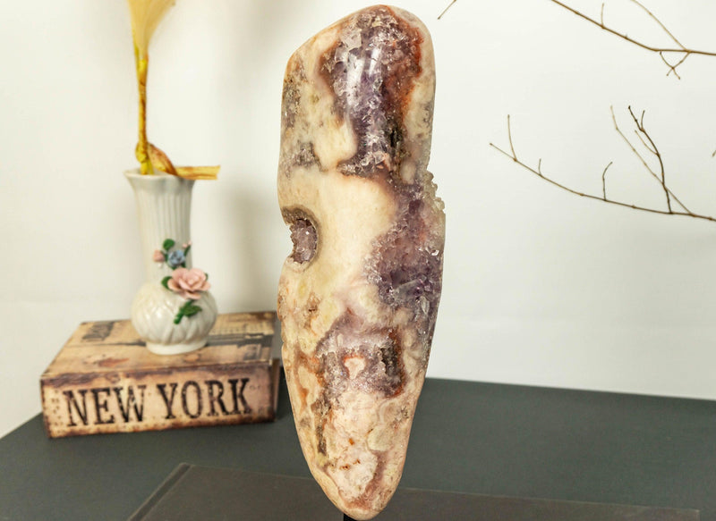 Natural Pink and Purple Amethyst Geode Slab on Stand collective