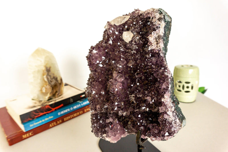 Amethyst Flower Cluster with Crystal Calcite, Large, High Quality collective