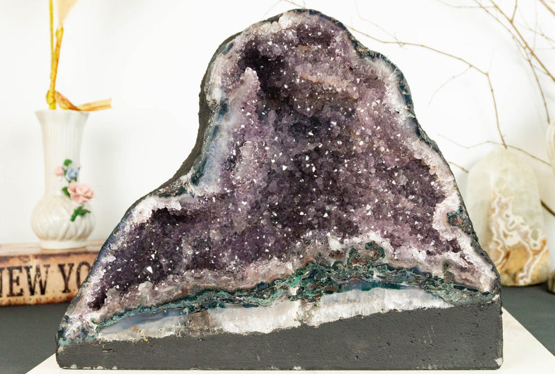 Rare Amethyst Cathedral Geode with Flower Stalactites and Double Terminated Points collective
