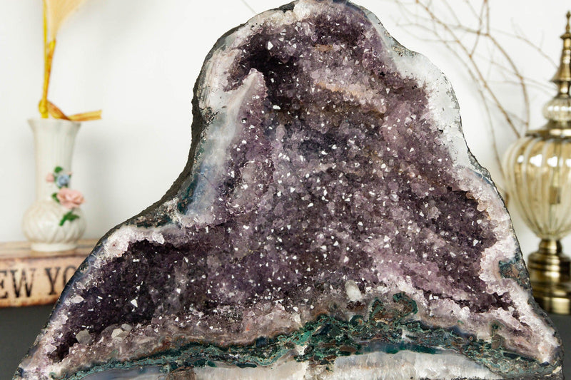Rare Amethyst Cathedral Geode with Flower Stalactites and Double Terminated Points collective