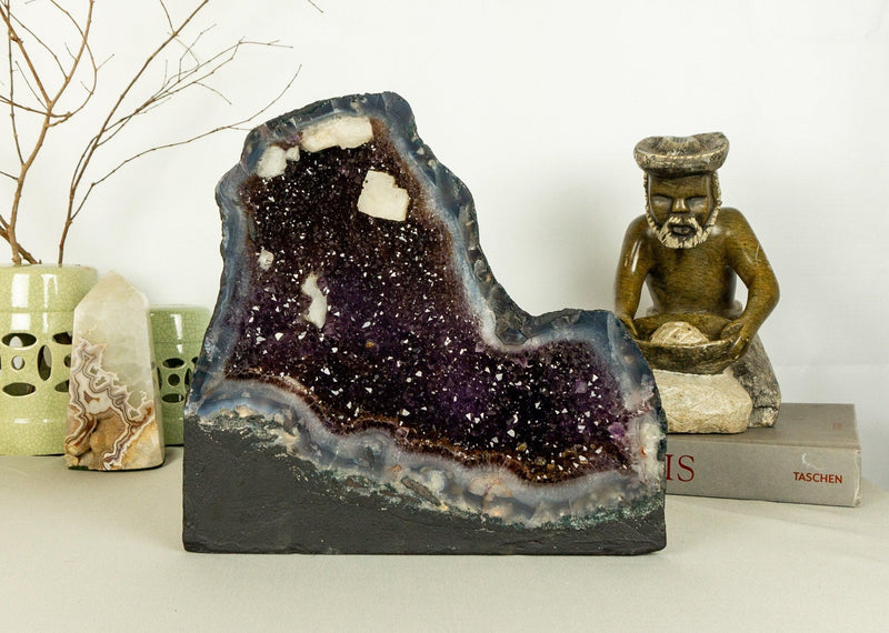 Pair of Golden Goethite Cacoxenite Amethyst Cathedral Geode, Collection Grade collective