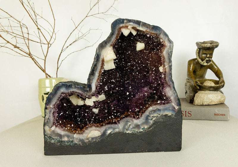 Pair of Golden Goethite Cacoxenite Amethyst Cathedral Geode, Collection Grade collective