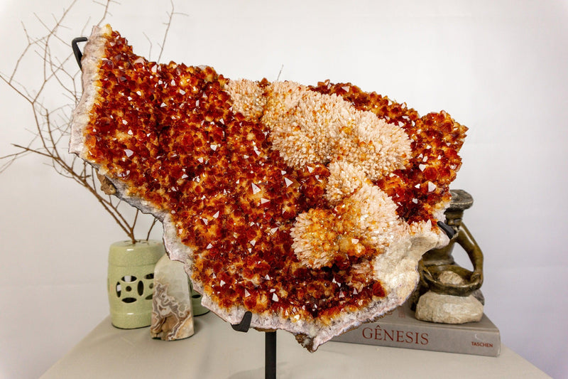 Citrine Crystal with Flower Rosette and Calcite. Deep Orange, Aaa World Class Quality collective