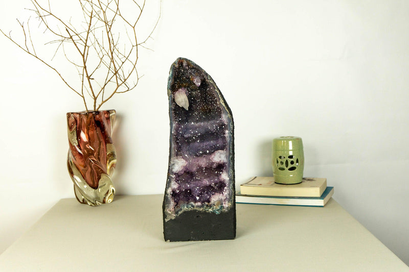 Rare Amethyst Cathedral Geode on Banded Agate, With Galaxy Druzy and Golden Ghoetite collective