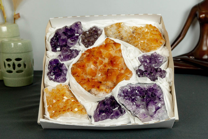 Amethyst and Citrine Clusters Wholesale Flat Box collective