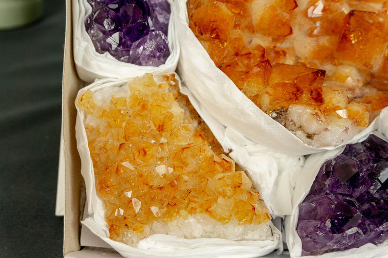 Amethyst and Citrine Clusters Wholesale Flat Box collective