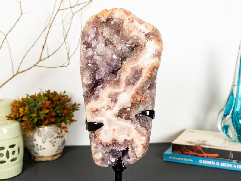 Pink Amethyst Geode Slab with Pink and Purple Amethyst Druzy collective