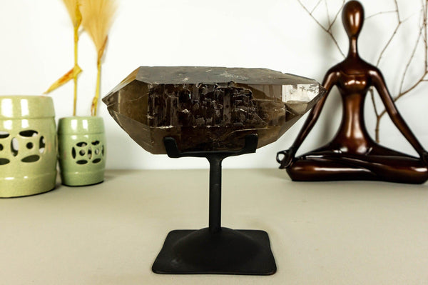 Bi-terminated  Natural Dark Smoky Quartz on Stand, X Large and Raw, Aa Quality collective