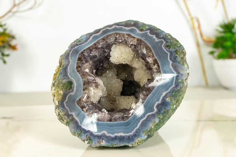 Gorgeous Purple Amethyst Geode - Small Banded Agate Geode w/ Amethyst Druzy - Natural Raw and Ethical 1.45 Kg - 3.20 lb collective
