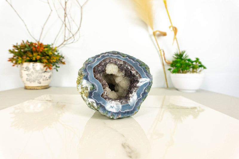 Gorgeous Purple Amethyst Geode - Small Banded Agate Geode w/ Amethyst Druzy - Natural Raw and Ethical 1.45 Kg - 3.20 lb collective