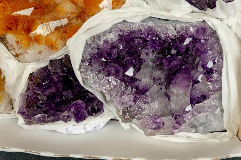 Amethyst and Citrine Clusters Wholesale Flat Box collective